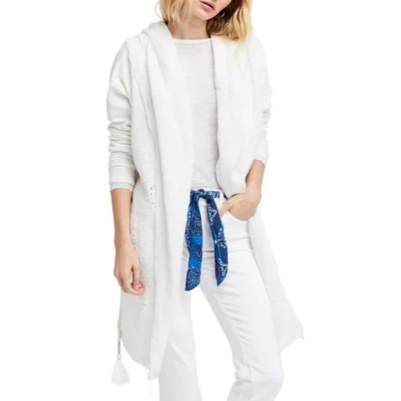 Free People Ivory French Terry Relaxed Hooded Wrap Cardigan Jacket Coastal Boho